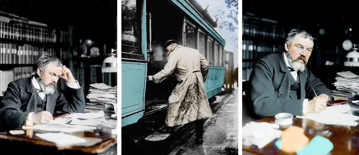 Three images showing Poincare discovering new mathematics